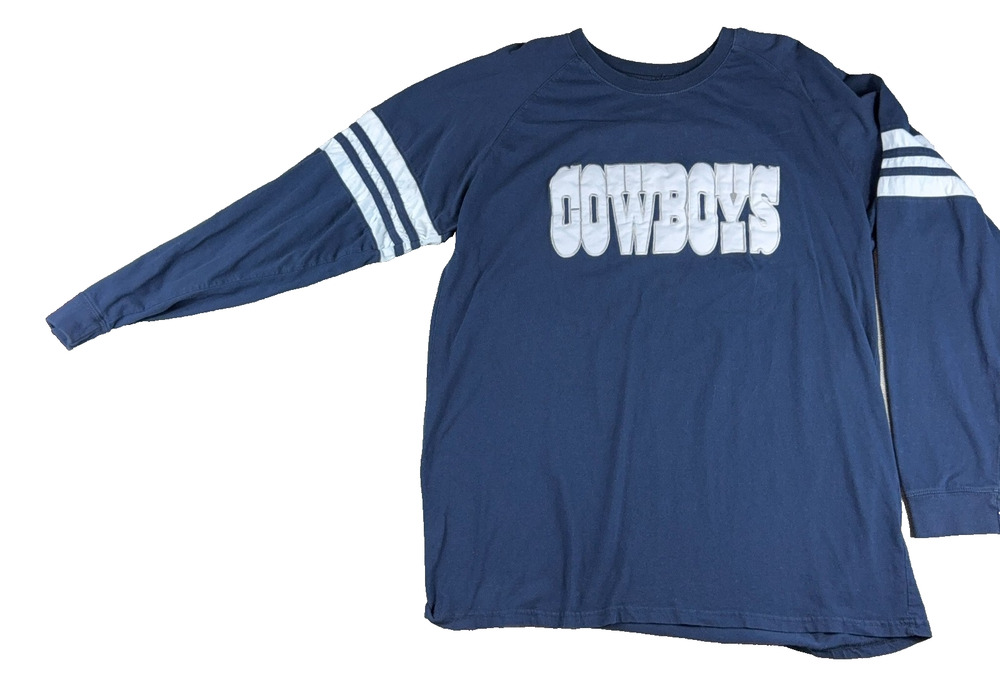 Dallas Cowboys Authentic 2XL Long Sleeve Shirt Navy Varsity Stripe Applique NFL